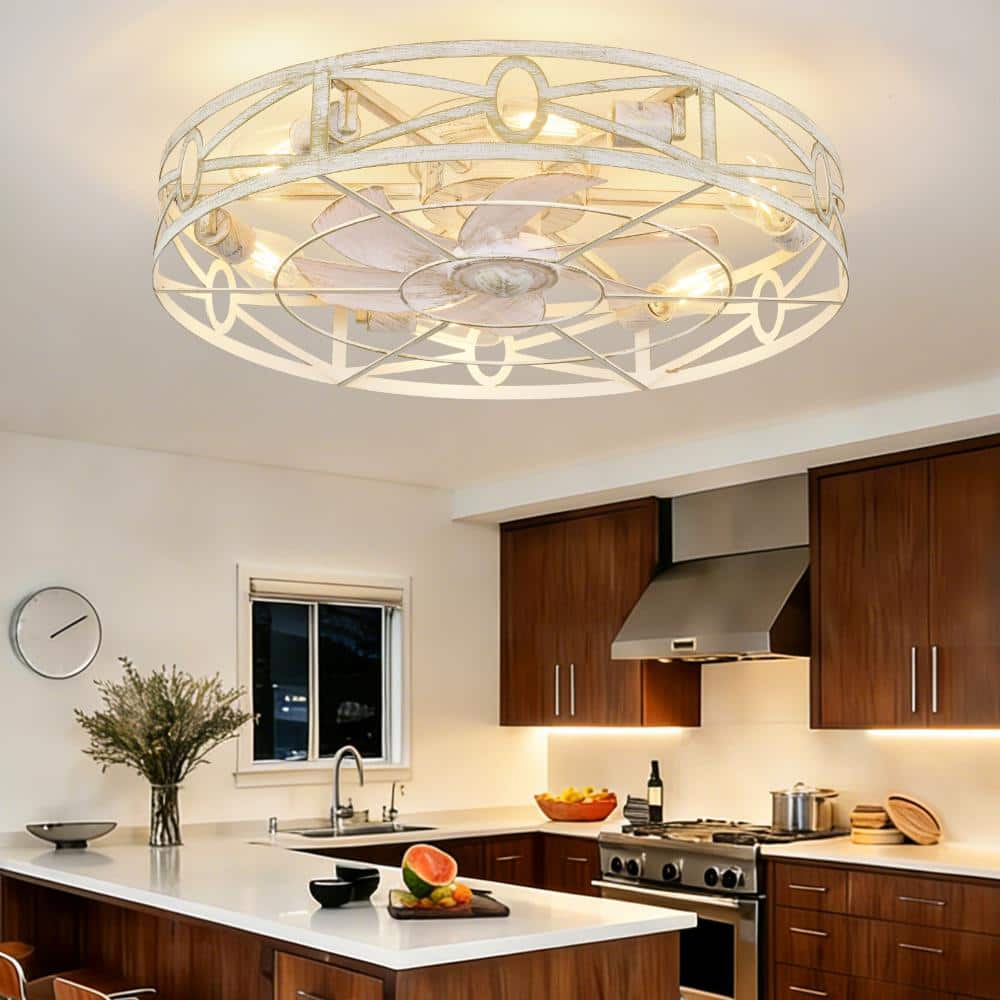 24 in. Concrete Gray Flush Mount Caged Farmhouse Ceiling Fan with Light E26*4 (excl. bulbs) Industrial with Remote price history on PriceWatchPro