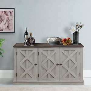 48 in. 3-Door Saw Cut-Off White Sideboard Buffet Table Accent Cabinet