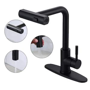3-Function Single Handle Waterfall Pull Down Sprayer Kitchen Faucet with Hot Cold in Stainless Steel Matte Black