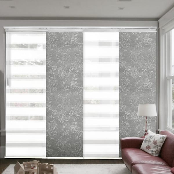 EMOH Etched Gleam 48 in. - 88 in. W x 94 in. L Adjustable 4- Panel White Single Rail Panel Track with 23.5 in. Slates