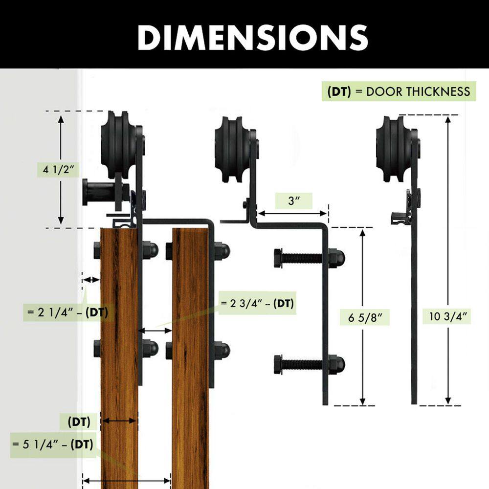 Black Double Door Sliding Barn Door Hardware Kit, 20ft Track