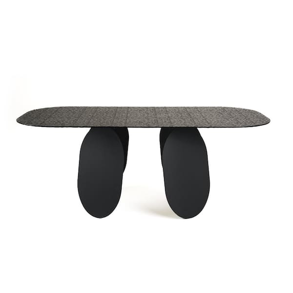 Maxine Modern Hammered Black Glass 78.7 in. 4 Legs Dining Table Seats 6
