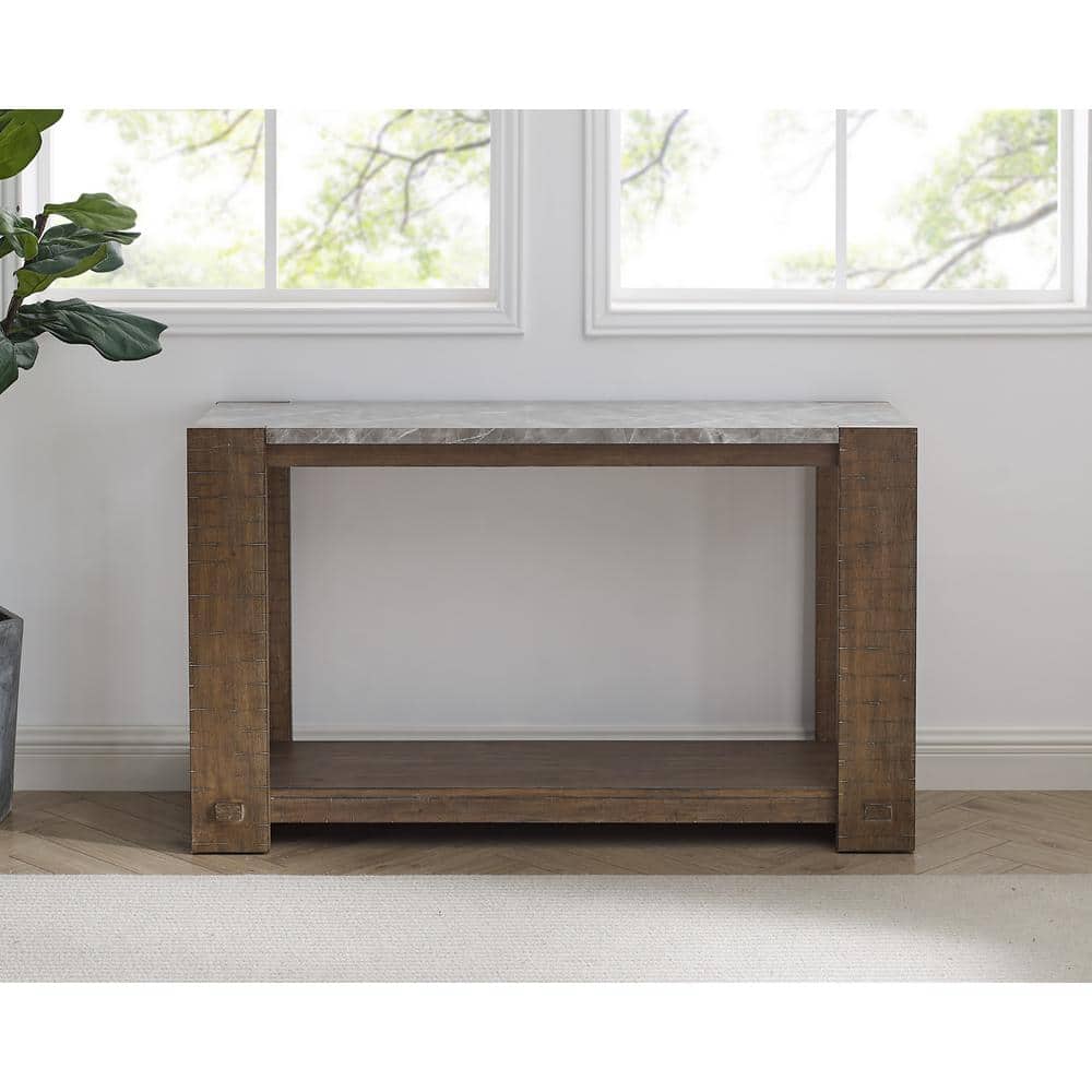 Libby Dusty Caramel Pine and Gray Stone Console Table with Shelf