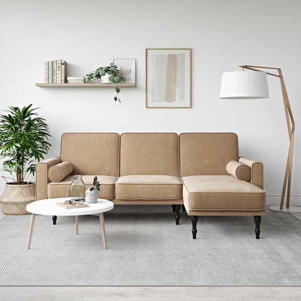 DHP Elinda Tan Velvet Small Space Sectional Futon