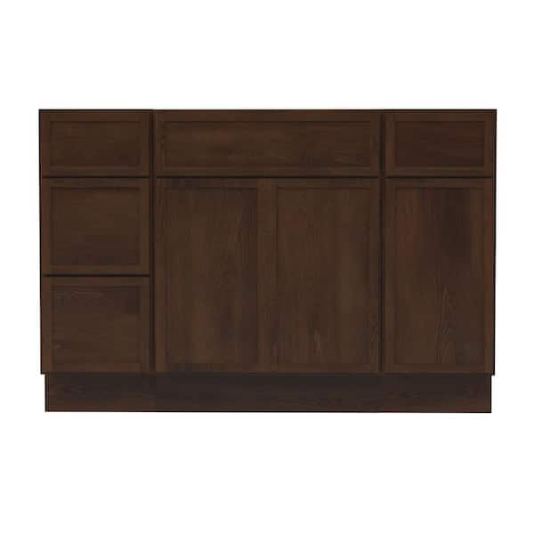 54 in. W x 21 in. D x 32.5 in. H Freestanding Bath Vanity Cabinet without Top in Brown (Unassembled)