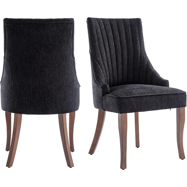 Mydepot Black Tufted Back Soft Linen Upholstered Dining Chair (Set of 2)