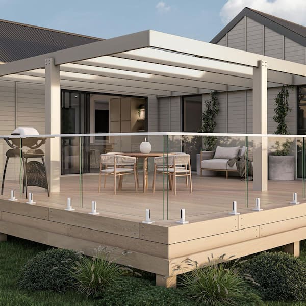 3.8 in. x 3.8 in. x 6.3 in. White Stainless Steel Square Baseplate Glass Railing Spigot for 1/2 in. Glass Thickness