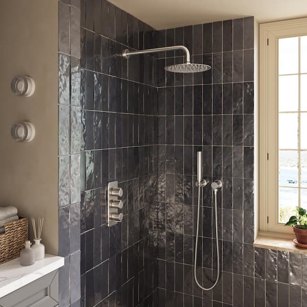 Round 1-Spray Pattern with 2.5 GPM 10 in. Wall Mount Ceiling Mount Fixed Shower Head Stainless Steel in Brushed Nickel-B