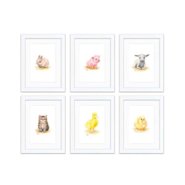 Unbranded "Barnyard Littles" by Alyssa Lewis Set of Six White Framed with Mat Animal Art Prints 20 in. x 16 in.