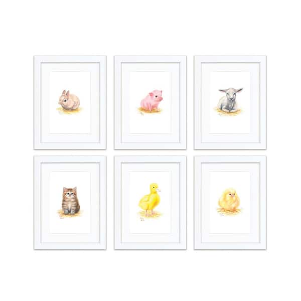 Wallscapes "Barnyard Littles" by Alyssa Lewis Set of Six White Framed with Mat Animal Art Print 24 in. x 18 in.