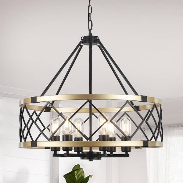 ZJVAIVE 6-Light Black and Gold Circle Hanging Candlestick Linear Chandelier Lighting Fixture for Kitchen Island