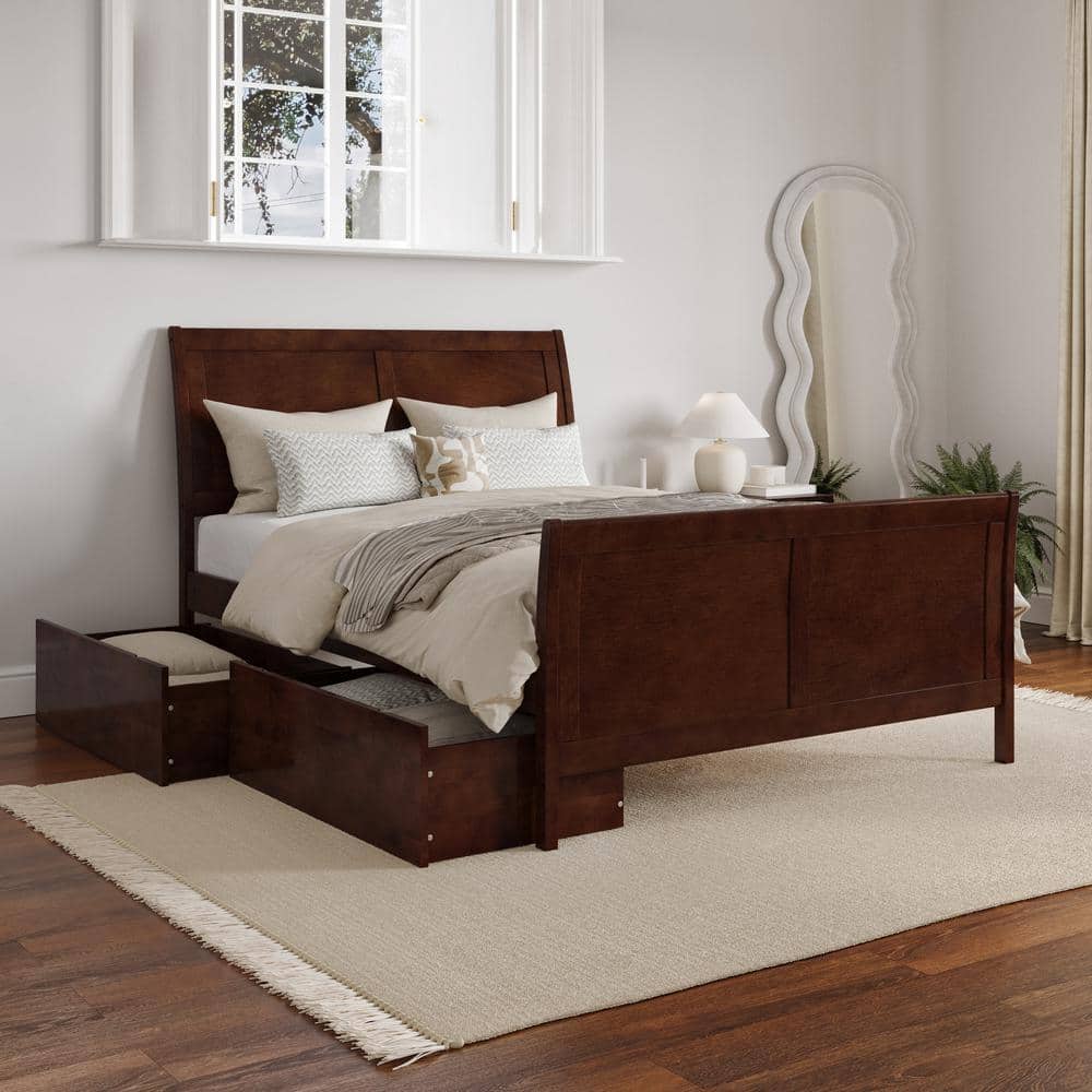 Portland Walnut Full Platform Bed with Storage Drawers