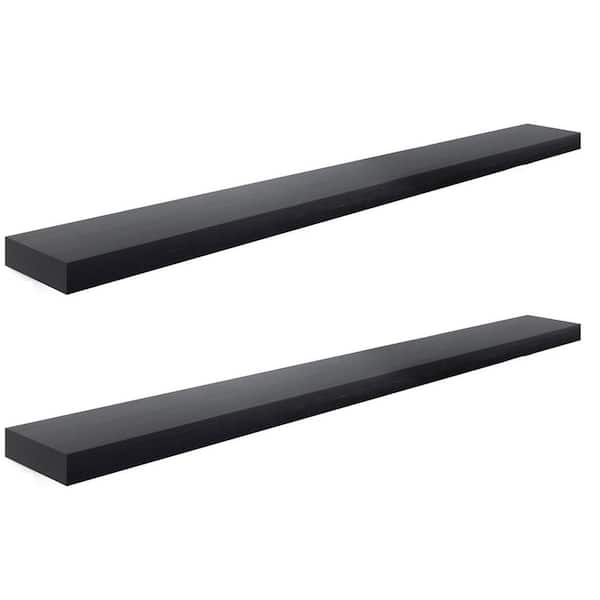 Unbranded 48 in. W x 6.5 in. D Black Floating Shelf Solid Wood Decorative Wall Shelf Set of 2