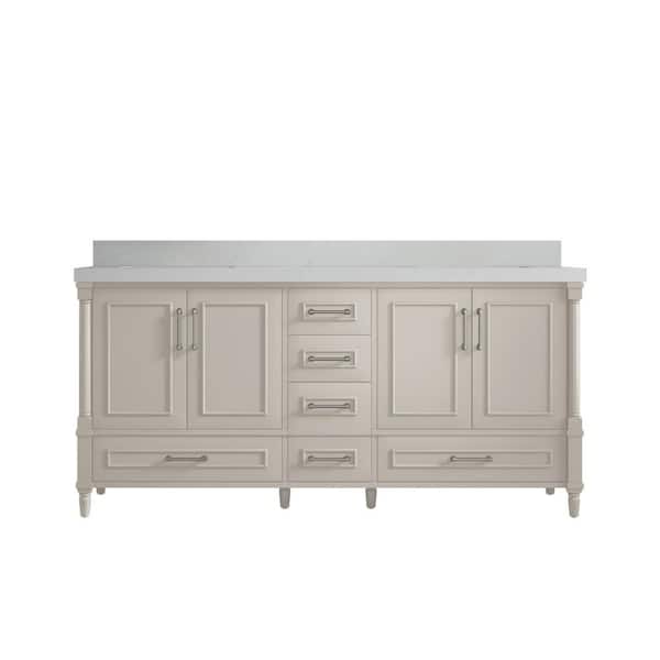 Willow Collections Hudson 72 in. W x 22 in. D x 36 in. H Double Sink Bath Vanity in Fine Grain with 2 in. Carrara Quartz Top