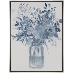 1-Panel Floral Bouquet Framed Wall Art with Silver Frame 40 in. x 30 in.