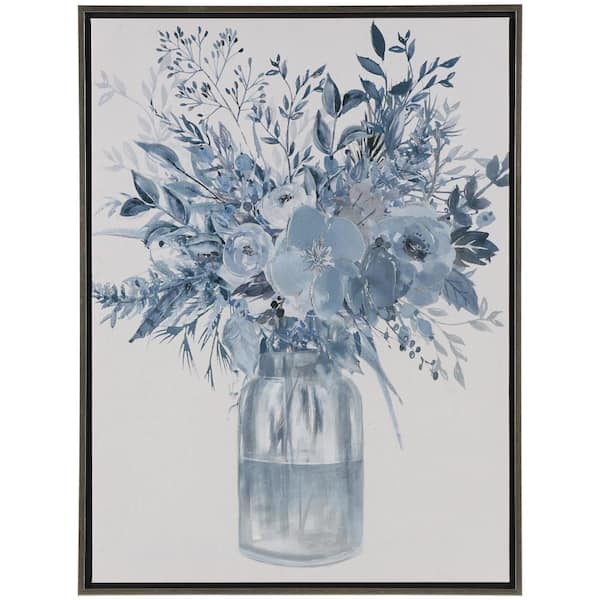 Litton Lane 1-Panel Floral Bouquet Framed Wall Art with Silver Frame 40 in. x 30 in.