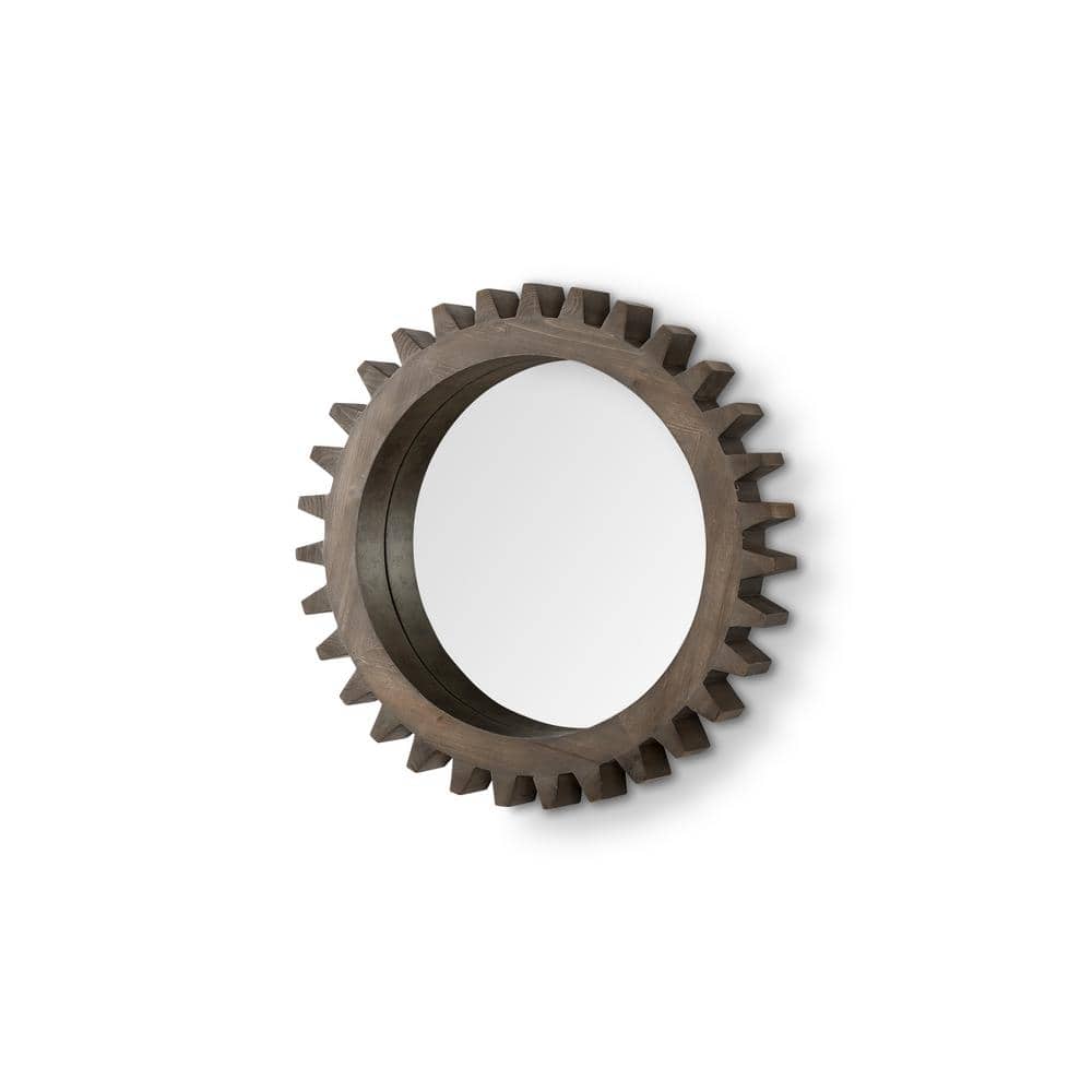 Medium Brown 26.0 in. W x 26.0 in. H Casual Round Wood Framed Mirror with Hooks price history on PriceWatchPro