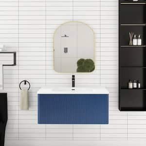 30 in. W x 18.3 in. D x 15.6 in. H Single Sink Wall-Mounted Bath Vanity in Navy with White Ceramic Top