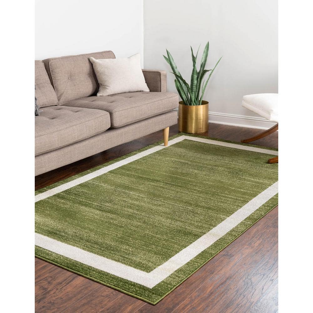 Easy-Care Tufted Green Synthetic 7' x 10' Rectangular Area Rug