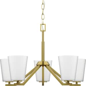 Vertex Collection 5-Light Brushed Gold Etched White Contemporary Chandelier