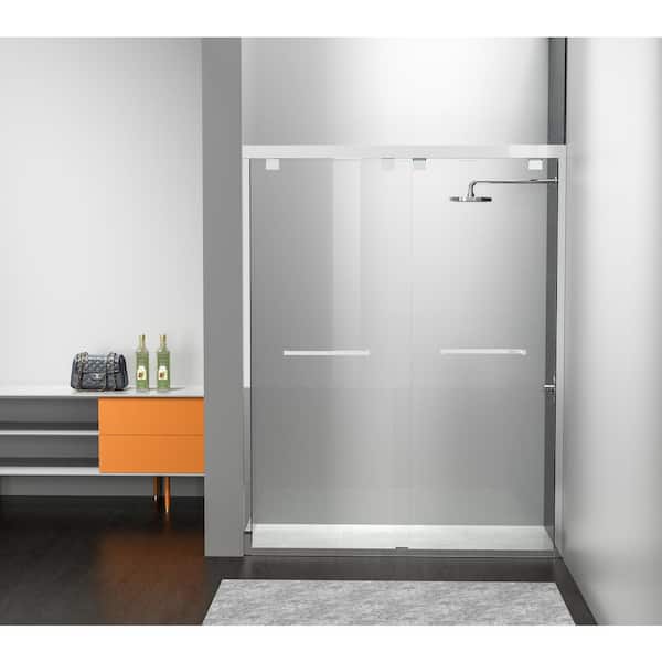 Unbranded Simply Living 60 in. W x 76 in. H Semi-Frameless Sliding Shower Door in Polished Chrome with Clear Glass
