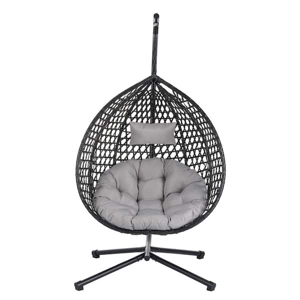 Unbranded U_STYLE Versatile Metal Patio Swing Chair, Egg Chair with Gray Cushion for Indoor and Outdoor Use