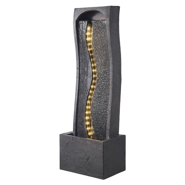 Outdoor Water Fountain, 38.58 in. Height Electric Resin Waterfall, 1-Tier Fountain with LED Light and Pump for Garden