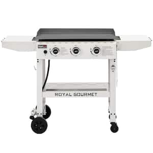 28 in. 3-Burner Propane Gas Griddle in White with Collapsible Side Shelves