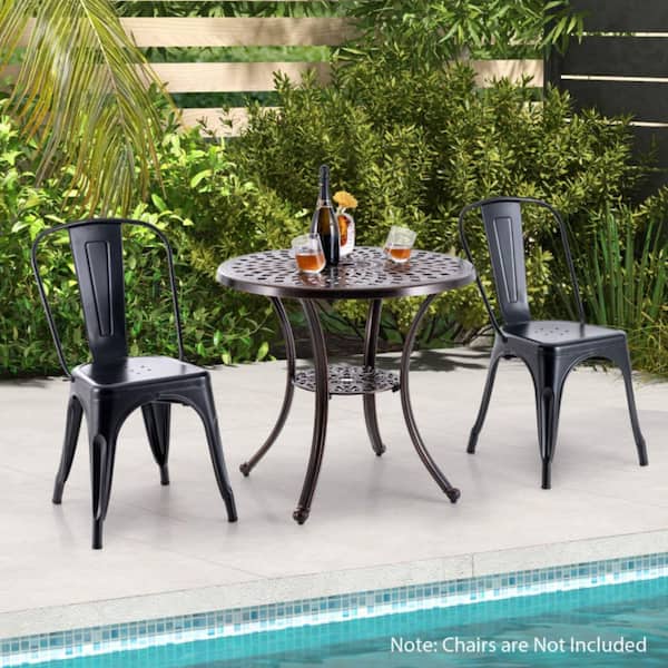 31 in. Bronze Frame Round Cast Aluminum Outdoor Bistro Table with Umbrella Hole