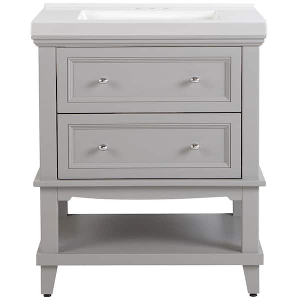 Home Decorators Collection Teasian 31 in. W x 22 in. D x 37 in. H Single Sink  Bath Vanity in Sterling Gray with White Cultured Marble Top
