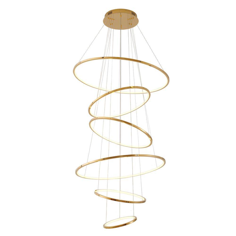 Ziella 6-Light Gold Aluminum LED Chandelier With White Acrylic Diffusers
