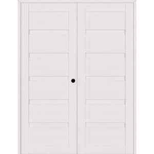 Louver 56 in. x 79.375 in. Left Active Snow White Wood Composite Double Prehung Interior Door