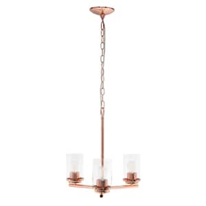 15 in. 3-Light Rose Gold Traditional Vintage Modern Industrial Metal and Clear Glass Hanging Pendant Light