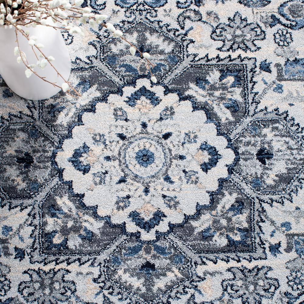 Charleston Blue and Grey 8' x 10' Synthetic Area Rug