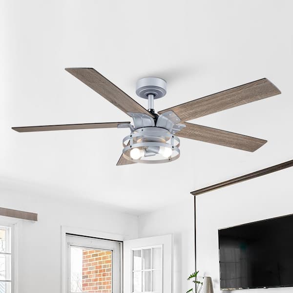 Parrot Uncle 52 in. Indoor Silver Downrod Mount Ceiling Fan with Light Kit and Remote Control