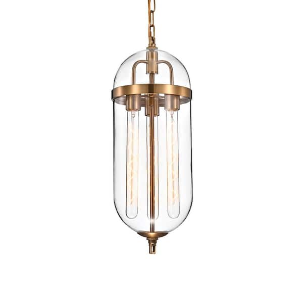 Edvivi Winslett 3-Light Natural Brass Modern Pendant with Clear Glass Capsule Shade