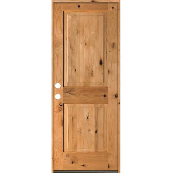 Krosswood Doors 30 in. x 80 in. Rustic Knotty Alder Square Top Clear Stain Right-Hand Inswing Wood Single Prehung Front Door