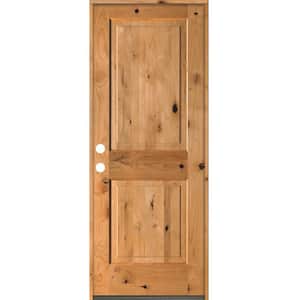 32 in. x 80 in. Rustic Knotty Alder Square Top Clear Stain Right-Hand Inswing Wood Single Prehung Front Door