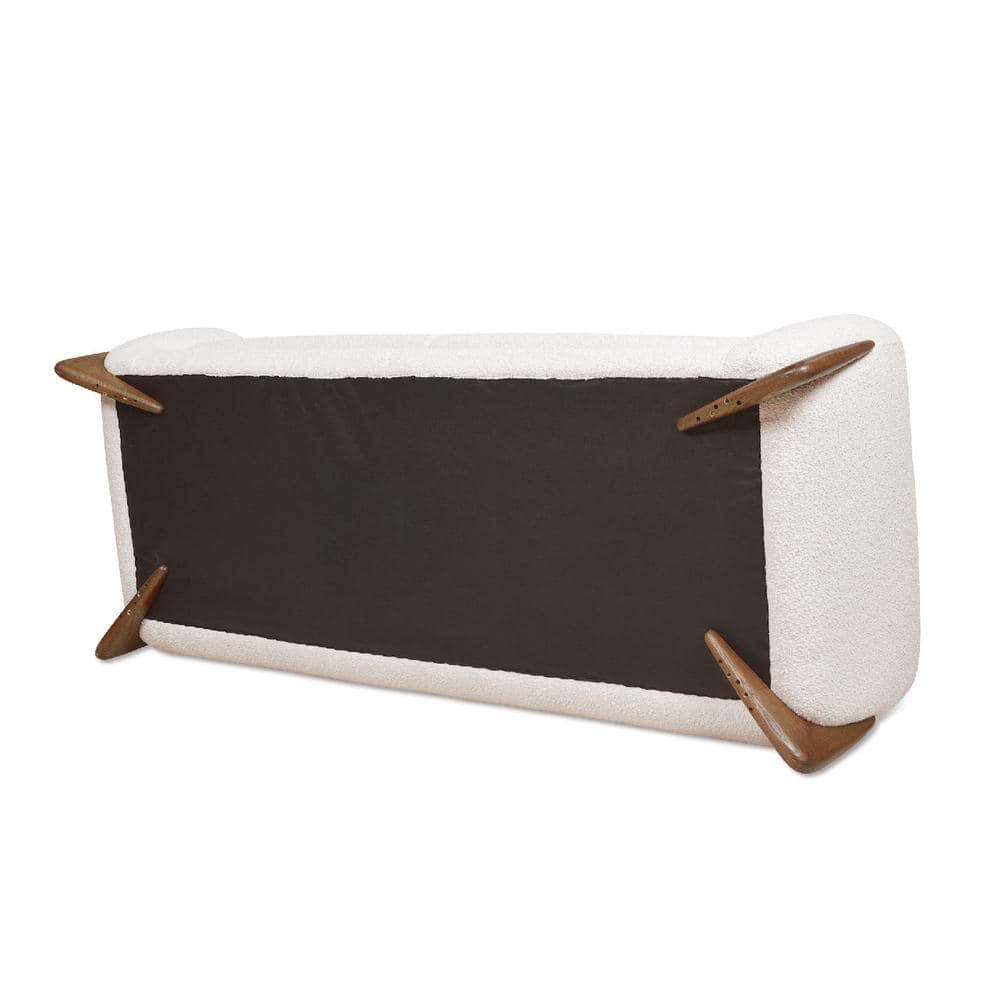 Ivory White Bouclé 90" Sofa with Oak Legs