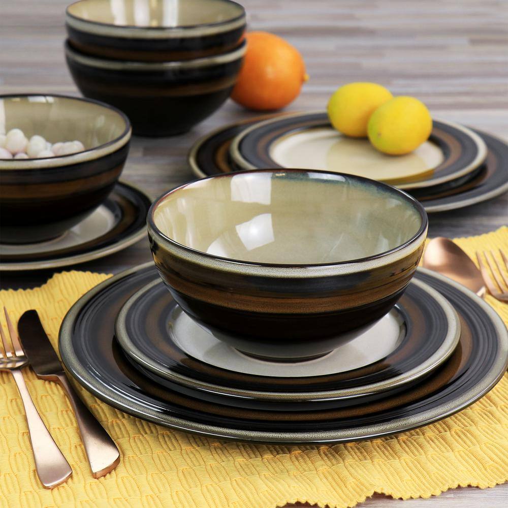 Everston Brown and Cream Ceramic 12-Piece Dinnerware Set