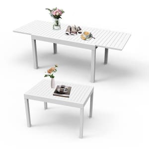 70 in. White Rectangular Aluminum Outdoor Dining Table Expandable Table for 4-6 Person