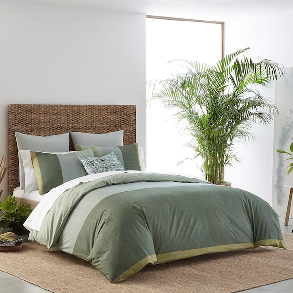 Zi Chambray Color Block 3 Piece Green, What S The Size Of A Queen Duvet Cover
