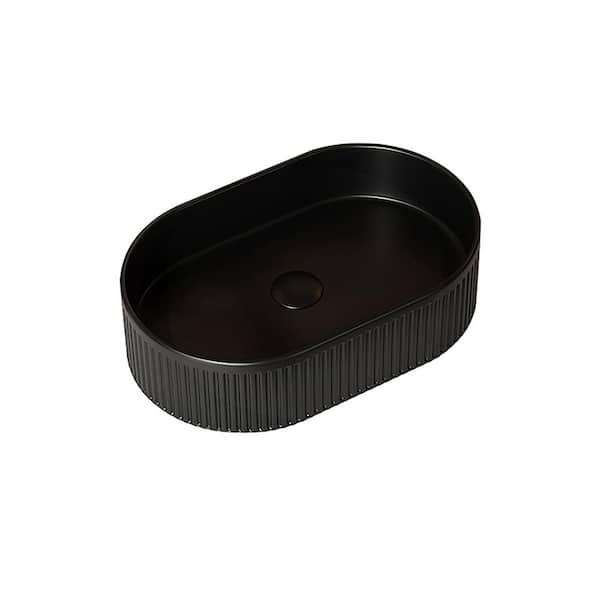 19.29 in. Oval Ceramic Vessel Bathroom Sink in Black with Striped