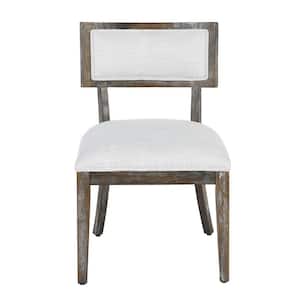 Beige Linen Fabric Upholstered Dining Chair with Solid Rubber Wood (Set of 2)