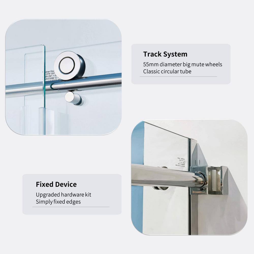60" Chrome Semi-Frame Sliding Shower Door with Tempered Glass