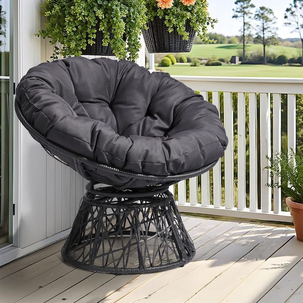 Karl home Black Papasan Chair Set of 1 with Gray Cushion