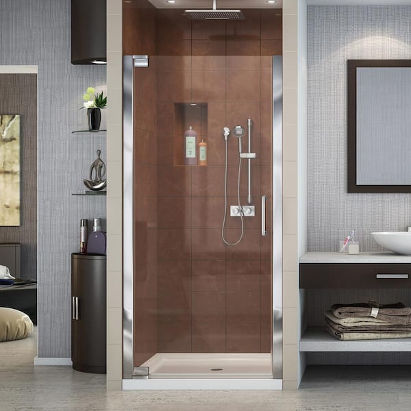 DreamLine Elegance 27 in. to 29 in. x 72 in. Semi-Frameless Pivot Shower Door in Chrome