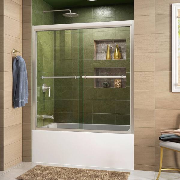 DreamLine Duet 55 to 59 in. x 58 in. Semi-Frameless Bypass Sliding Tub Door in Brushed Nickel