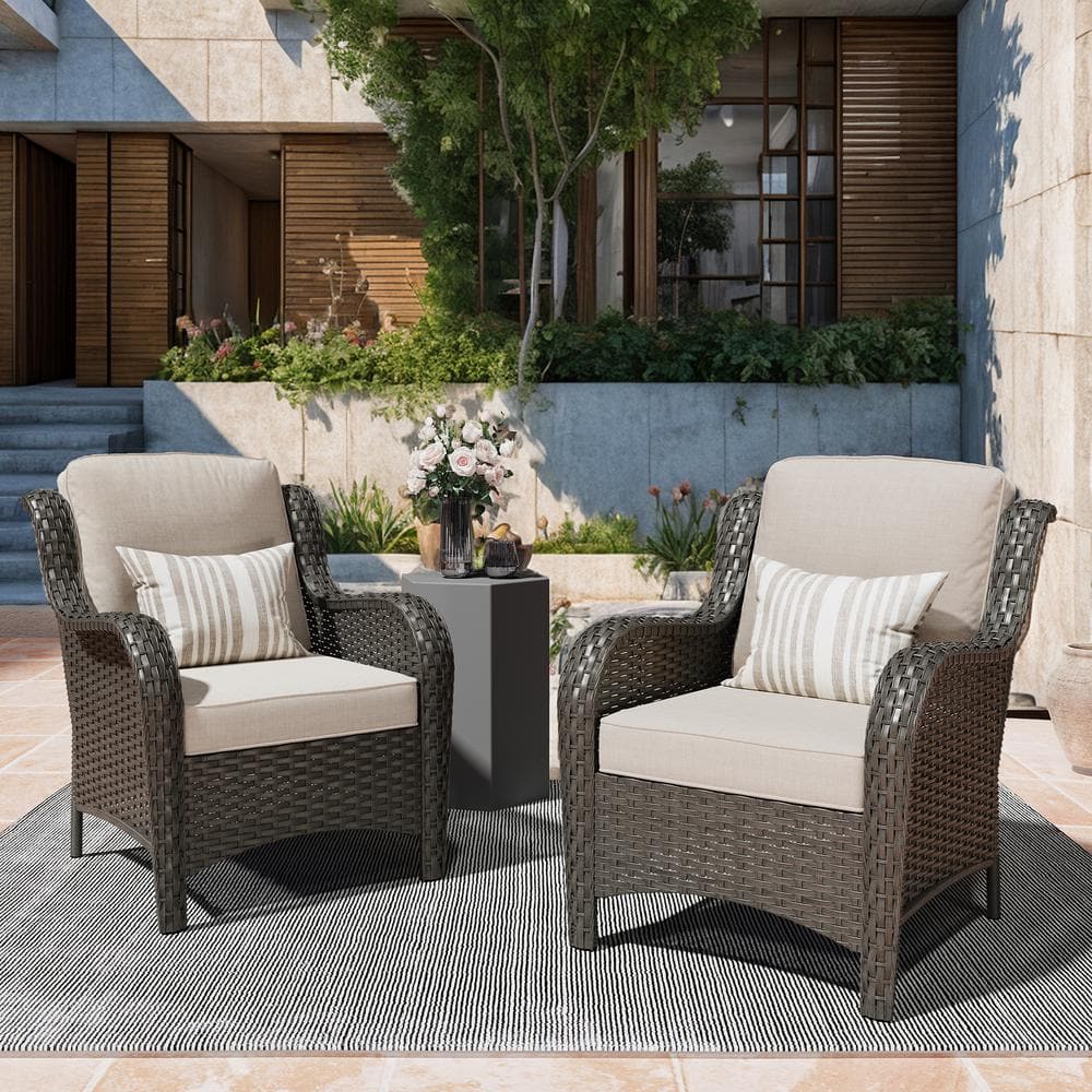 Ethereal Brown Wicker Outdoor Patio Stationary Lounge Chair with Beige Cushions price history on PriceWatchPro