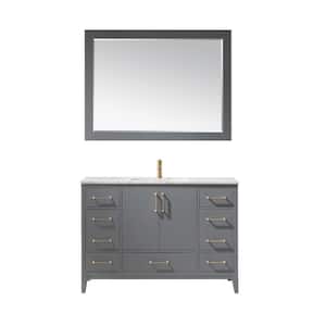 Sutton 48 in. Single Bathroom Vanity Set in Gray and Carrara White Marble Countertop with Mirror